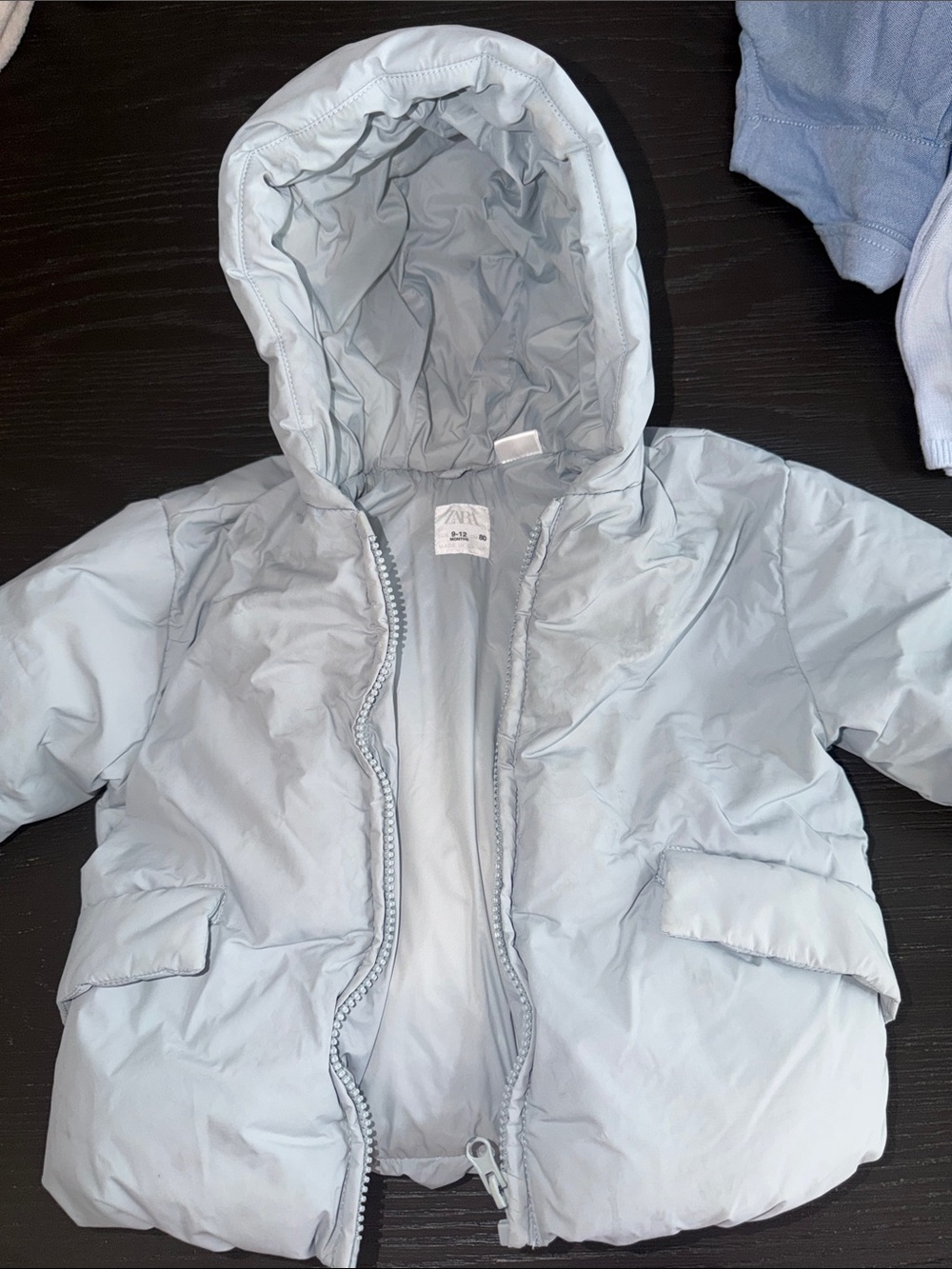 Light Soft Blue Hooded Puffer Jacket for Kids
